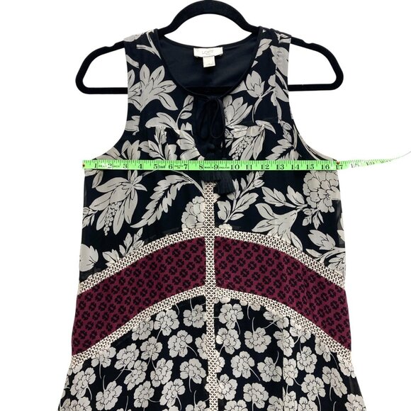 Loft Outlet Sleeveless Print Boho Dress, Sz Small, Chiffon Ruffle Tassel Lace - Picture 9 of 12